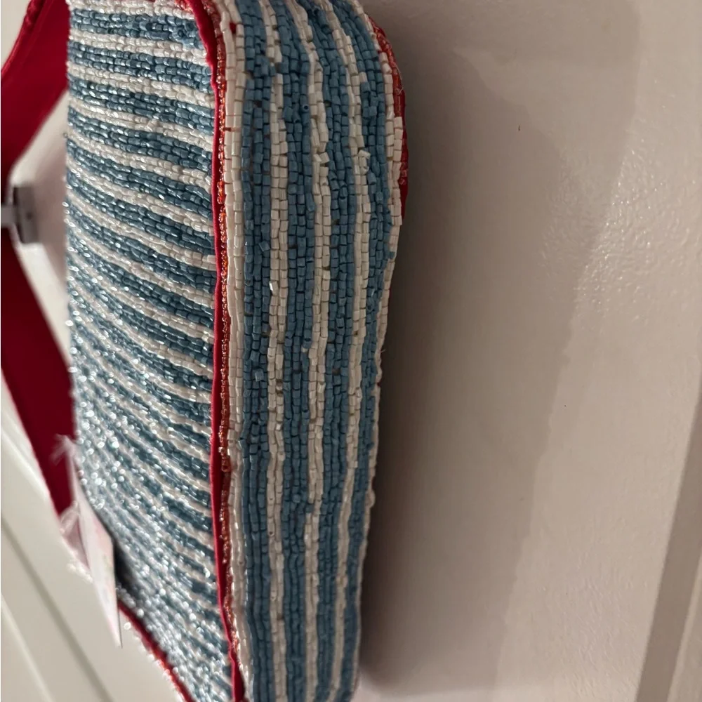 NWT Beaded Striped Blue and Red Lobster Bag w/lobster charm - Picture 5 of 8